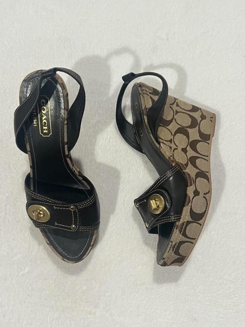 Vintage COACH brown wedge heels